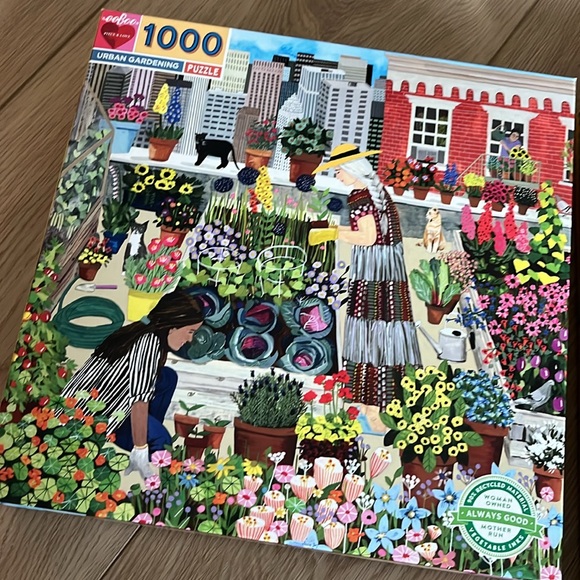 Eeboo 1000+ piece adult puzzle Urban Gardening + Sloths vibrant colors - Picture 2 of 12